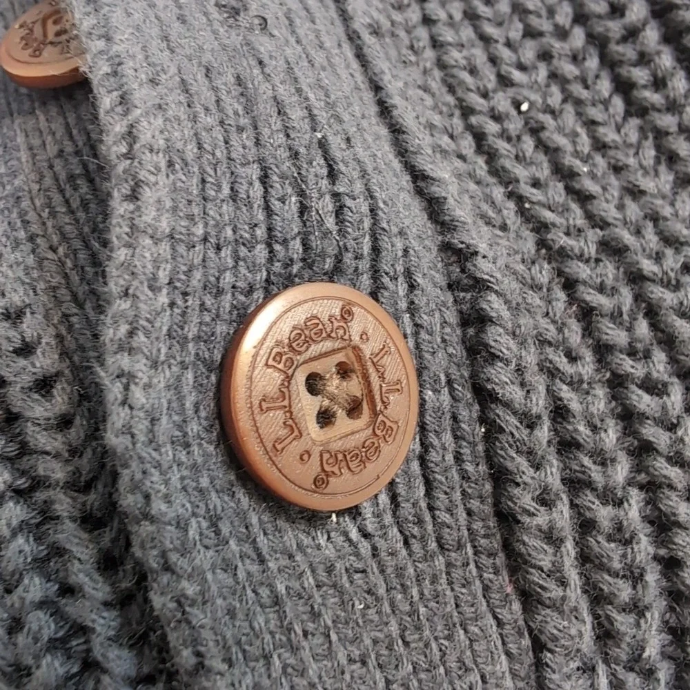 LL Bean Blue 1/4 Button Ribbed‎ Henley Pullover Knit Sweater Mens LT Cotton Ragg